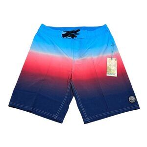 Island Haze Mens Size L Blue Red Ombre Board Shorts NWT